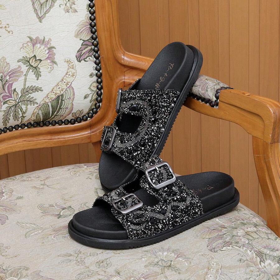 Sandal Papete Blanket Stones Rhinestones Shiny Buckle Easy Fit Macal