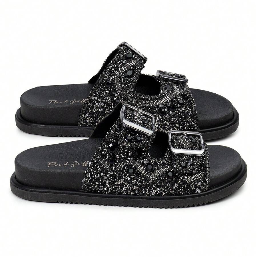 Sandal Papete Blanket Stones Rhinestones Shiny Buckle Easy Fit Macal