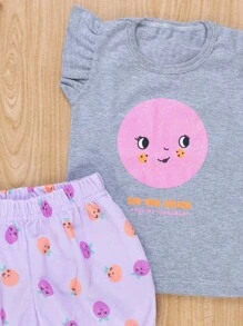 Short Set With Mixed Fruits For Girls - Up To 3 Years Old - 灰色 - 查看 3