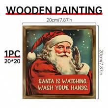 1pc Biển gỗ cổ điển "Ông già Noel vui nhộn đang theo dõi" - Trang trí phòng tắm mộc mạc cho gia đình & quán cà phê, Tranh tường bằng vải canvas, Quà tặng Giáng sinh Lễ Tạ ơn - Nhiều màu - Xem 13