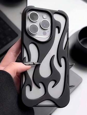 Nuevo estuche protector de moda con patrón de llama hueco mate y antideslizante compatible con iPhone 11/11Pro/11ProMax/12/12Pro/12ProMax/13/13Pro/13ProMax/14/14Pro/14Plus/14ProMax/15/15Pro/15Plus/15ProMax/16/16Pro/16Plus/16ProMax y S22/S22Ultra/S23/S23Ultra/S24/S24Ultra 5G/A13 4G/5G/A04S/A15/A14/A53/A54/A55 5G, negro a prueba de golpes, resistente al agua y a los arañazos