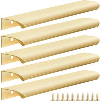 5pcs Brushed Gold Cabinet Handles, Suitable For Cabinets And Wardrobes, Sizes: 8cm/3.15in, 12cm/4.72in, 15cm/6in, 20cm/7.87in, 30cm/11.8in, Kitchen Cabinet Pulls, Drawer Pulls, Modern Concealed Aluminum Handles For Wardrobe Doors, Brushed Gold