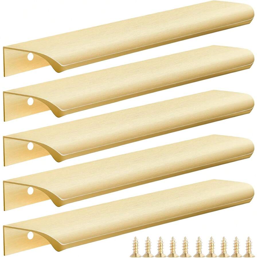5pcs Brushed Gold Cabinet Handles, Suitable For Cabinets And Wardrobes, Sizes: 8cm/3.15in, 12cm/4.72in, 15cm/6in, 20cm/7.87in, 30cm/11.8in, Kitchen Cabinet Pulls, Drawer Pulls, Modern Concealed Aluminum Handles For Wardrobe Doors, Brushed Gold