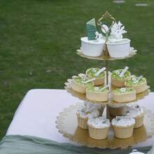 8Pcs Gold Cake Stand Set, 14 Inch Round Metal Cake Stand With 50lb Capacity, Candy Fruit Display Plate Cupcake Serving Tower For Birthday Baby Shower Wedding Decor (Gold/Champagne/White) - 淺金色 - 查看 7