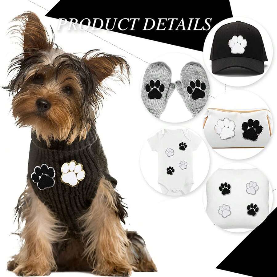 1pc Pet Paw Print Towel Embroidery Patch, Cartoon Cat Paw Embroidered