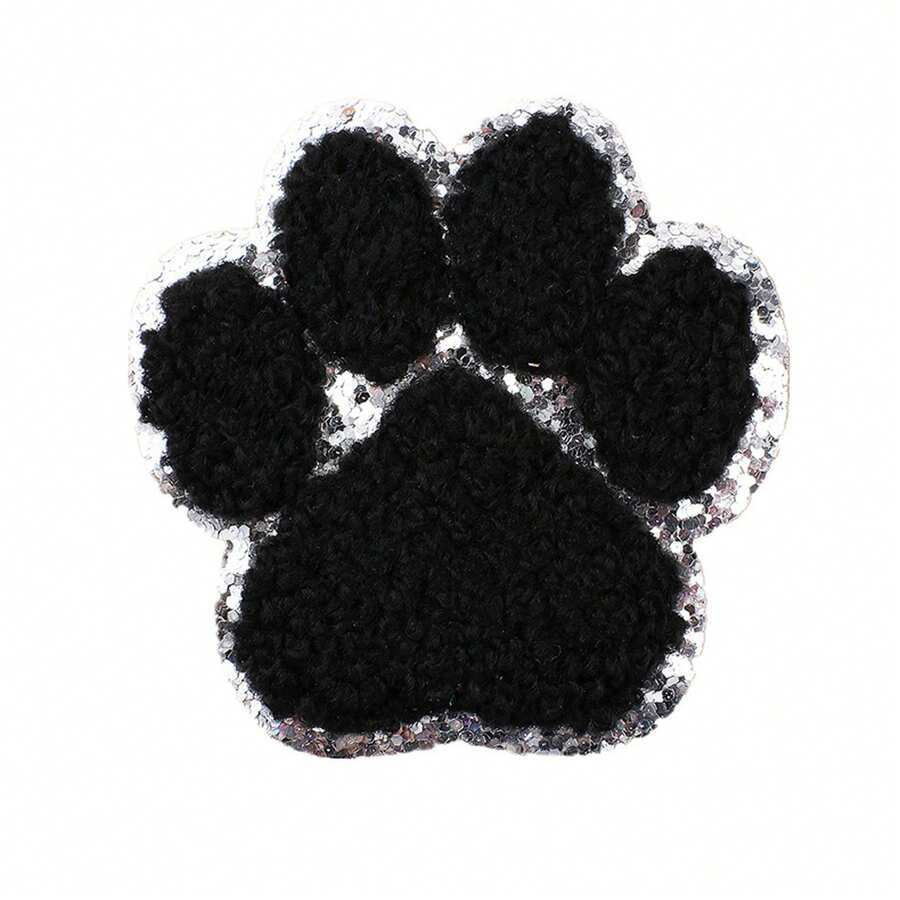 1pc Pet Paw Print Towel Embroidery Patch, Cartoon Cat Paw Embroidered