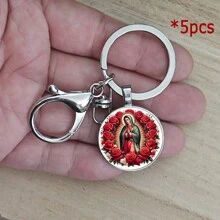 玫瑰圣母玛利亚圆形水晶钥匙扣、包包吊坠、汽车钥匙扣 - 多色 - 查看 9