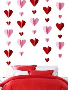 8pcs/Set Valentine's Day Decorations 3D Heart Paper Garland, Hearts In Red & Pink No DIY Hanging Decoration Red Heart Shape String Ornament For Valentines/Anniversary/Wedding/Birthday Party Supplies - Multicolor - View 4