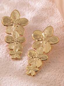 1 对 18K 镀层不锈钢花卉耳环，时尚高端，适合女性，适合派对、约会和工作场所 - 金黃色 - 查看 5