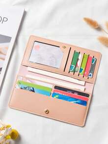 Lång smal plånbok för kvinnor, moderiktig kuvertväska med 12 kortfack, tryckknappsknäppning, vertikal researrangör i PU-läder