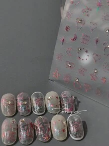 圣诞蝴蝶雪花美甲贴纸贴花5D浮雕圣诞法式白色雪花美甲用品自粘式美甲装饰配件雪花蕾丝格子麋鹿经典冬季设计 - 彩色 - 查看 2