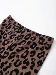 Tween Girls Cute Bear & Letter Graphic Print Comfy Loose Sweatshirt And Leopard Print Soft Pants 2pcs/Set