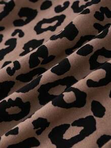 Tween Girls Cute Bear & Letter Graphic Print Comfy Loose Sweatshirt And Leopard Print Soft Pants 2pcs/Set
