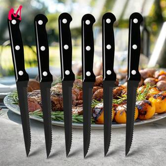MYVIT Set de 6 cuchillos aserrados para carne y cuchillos para cena, para uso doméstico, parrilladas y reuniones