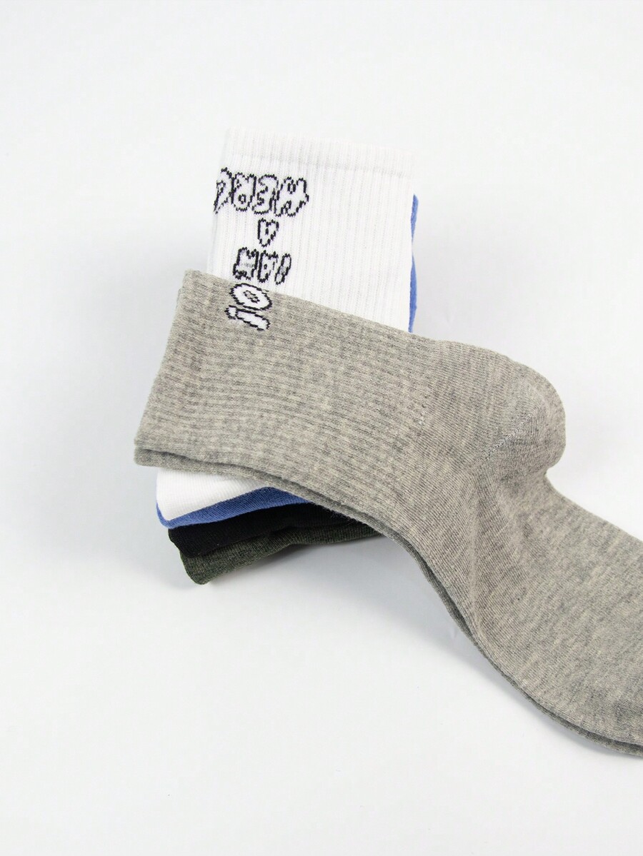 5pairs Women's MidCalf Socks With Heel Letter Graffiti Prints, Trendy