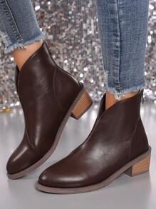 优雅女士切尔西踝靴 - 时尚尖头、低跟、侧拉链、休闲便鞋 - 棕色 - 查看 1