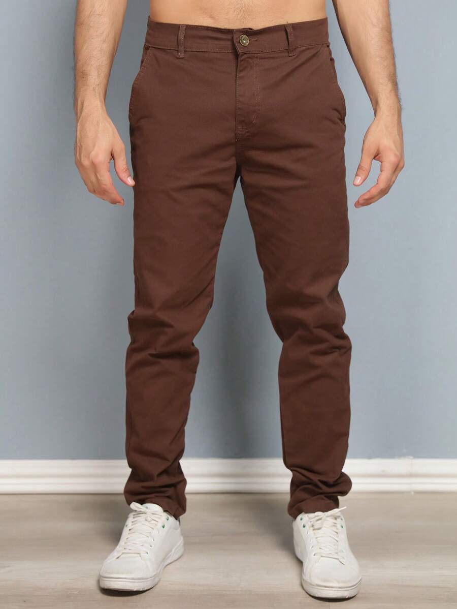 Men's Colorful Trousers Tailored Sport Slim Knife Pocket Built-In Pocket - Café integral - Ver 1