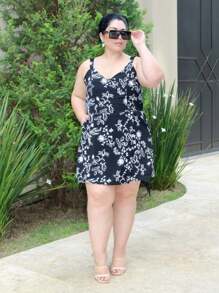 Women's Plus Size Jumpsuit Short Skirt With Printed Lining Summer - 顏色1 - 查看 2