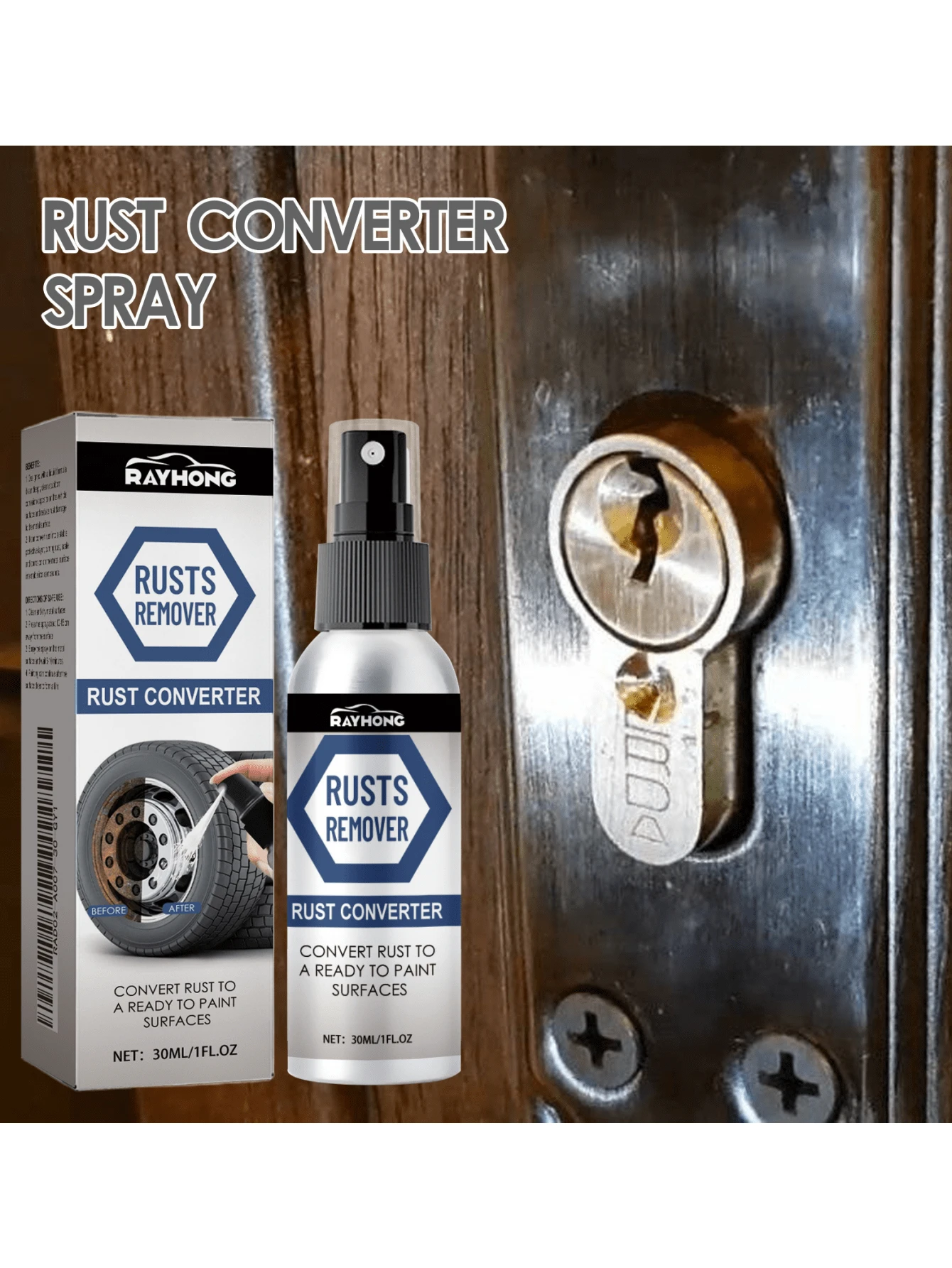 Rust Converter Spray - For Cleaning, Removing, And Lubricating Car Tires, Rims, Steel Rings, And Door Locks - Multicolor - View 1