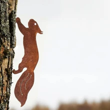 HELLOYOUNG Rustic Metal Squirrel Silhouette Stake - Decorative Iron Branch For Garden, Patio & Outdoor Fence Art