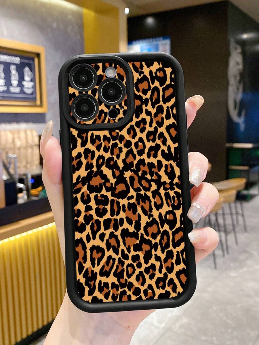 猎豹纹动物图案 1 件装 复古黄色豹纹图案 防指纹黑色刚玉手机壳 兼容苹果///兼容红米/兼容 Infinix/兼容vivo，国际版，非国内版 - 黑色 - 查看 1