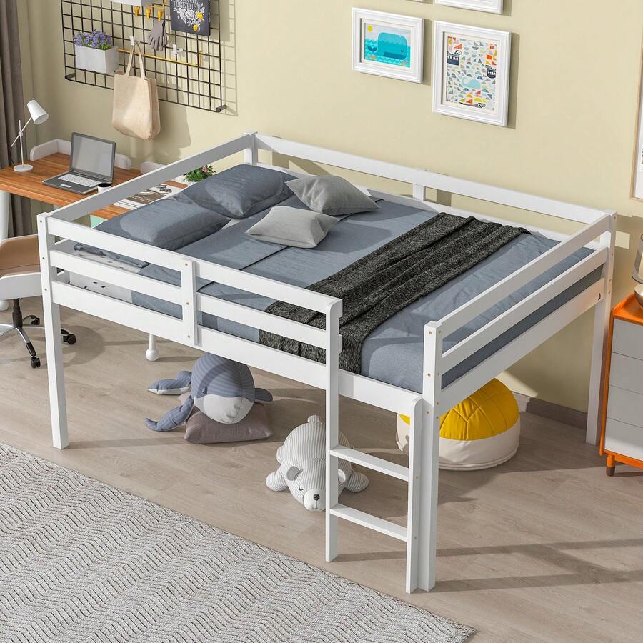Full Size Loft Bed With Ladder Low Bed Bedroom Furniture Bed Frame For