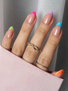 150Pcs Medium-Long Natural Almond Classic 5-Color French Gel False Nail Tips, French Nail Tips Pressed On Nails, French Square 3-In-1 Gel Nail Tips For Diy Manicure, 15 Sizes Suitable For Women & Nail Salons Nail Supplies Nails