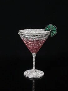 一款闪耀高贵的香槟酒杯造型晚宴包，优雅奢华的酒杯形女士水晶手拿包，镶钻“Cheers”字母，闪亮水晶镶嵌手拿包，全手工金属钻石晚宴钱包，适合派对和宴会（装不下手机） - 銀色 - 查看 6