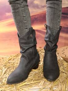 Giày bốt Chelsea cổ ngắn mũi tròn gót dày thời trang có khóa kéo bên hông, thoải mái và phong cách - Xám - Xem 1