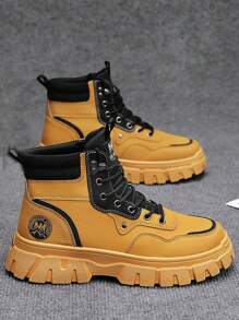 Giày bốt cổ cao thời trang thu đông, giày da nhỏ, giày đen nhỏ, giày thường ngày nam, giày bốt làm việc cổ thấp chống mài mòn, giày thể thao thường ngày hợp thời trang phong cách mới - Màu Khaki - Xem 5