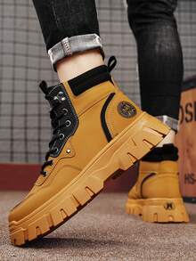 Giày bốt cổ cao thời trang thu đông, giày da nhỏ, giày đen nhỏ, giày thường ngày nam, giày bốt làm việc cổ thấp chống mài mòn, giày thể thao thường ngày hợp thời trang phong cách mới - Màu Khaki - Xem 6