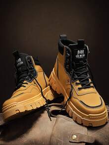 Giày bốt cổ cao thời trang thu đông, giày da nhỏ, giày đen nhỏ, giày thường ngày nam, giày bốt làm việc cổ thấp chống mài mòn, giày thể thao thường ngày hợp thời trang phong cách mới - Màu Khaki - Xem 4