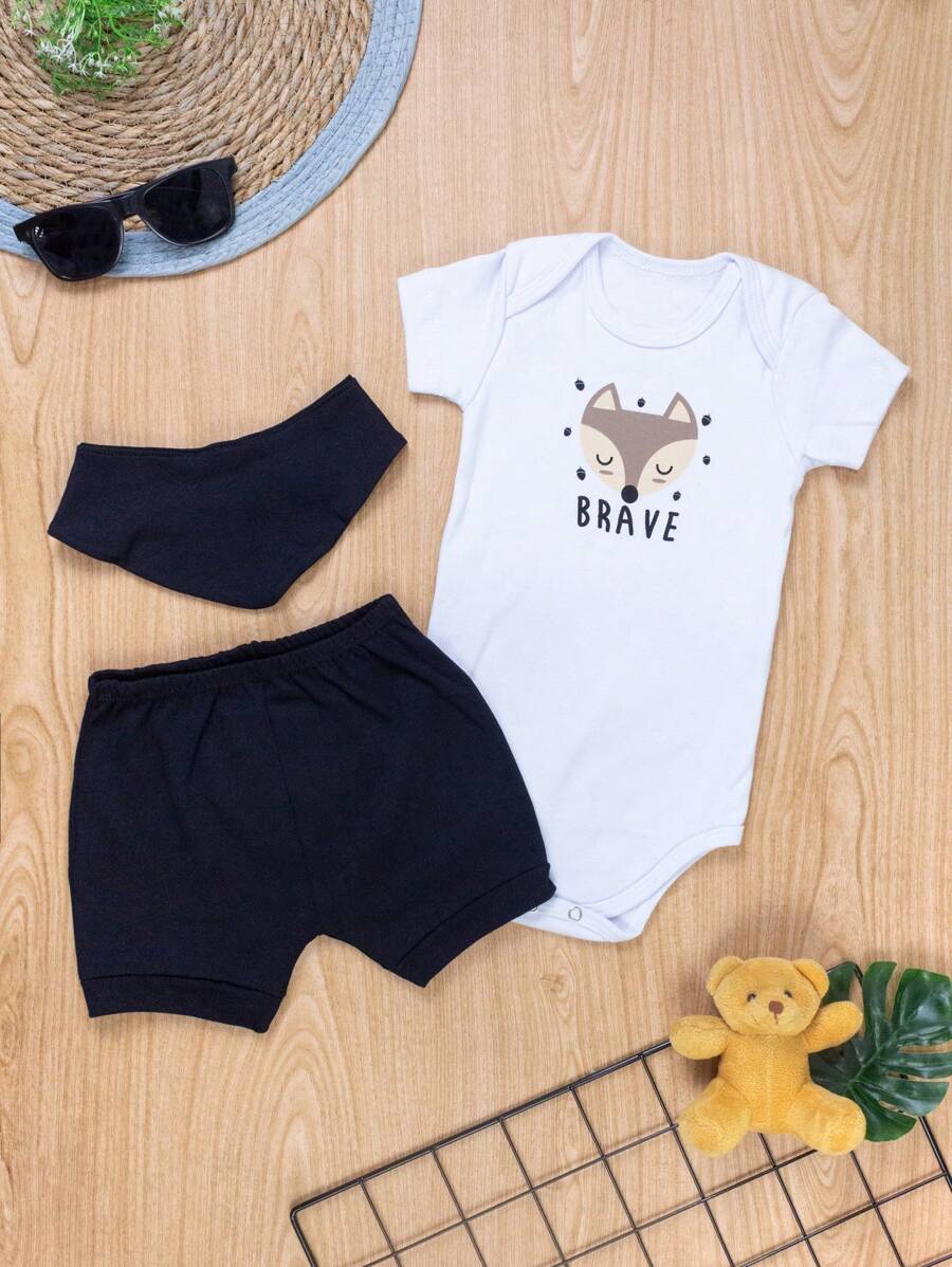 Baby Summer Set With White Fox Bandana - Up To 12 Months - 白色 - 查看 1