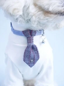 PINCOOL Adjustable Small Dog Collar With Bells, Necktie & Leash Ring For Walking, Cute Design Suitable For Small Pets - Grey - View 4