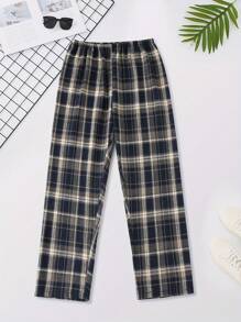 Men's Plaid Casual Thicken Long Pants For Home & Daily Wear, Autumn/Winter