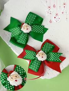 2 件 4 英寸圣诞圣诞老人发饰，适合女孩，时尚儿童女孩发饰，带发夹，适合圣诞节派对学校 - A - 查看 2