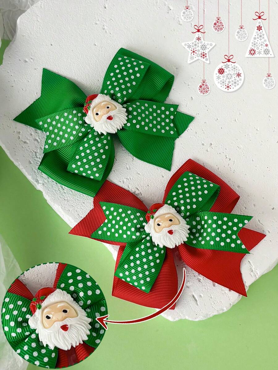 2 件 4 英寸圣诞圣诞老人发饰，适合女孩，时尚儿童女孩发饰，带发夹，适合圣诞节派对学校