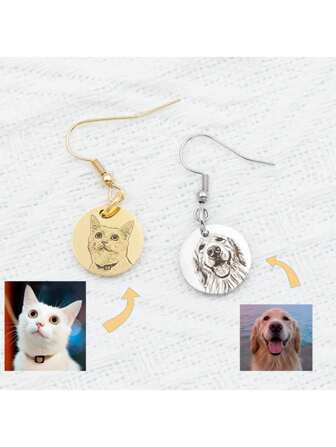 Custom Pet Portrait Stainless Steel Earrings Jewelry Gift Dog Animal Lovers Gift Pet Loss Gifts For Women Cat Mom Jewelry Cat Lover Gift Personalized Gift