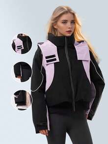 Áo khoác lông vũ Chericom Regular Patchwork dành cho nữ, Áo khoác lông vũ ấm áp cho mùa thu/đông - đen và tím - Xem 2