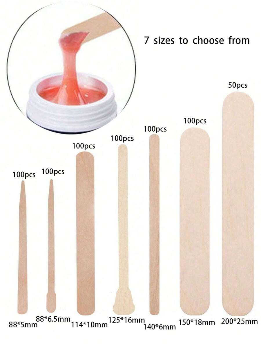 50pcs/100pcs 7 Kinds Of Disposable Wooden Stick Beauty Scraper Log Hair Removal Wax Coating And Shaving Eyebrow Trimming Stick, Daily Wax Coating And Shaving ,Hair Products And Accessories For Barber Salon Beauty Travel Essentials