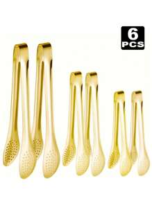 1/3/6 Piece Stainless Steel Serving Tongs Three Sizes, Gold Tongs For Serving Food, Serving Utensils Cooking Tongs For Buffet, Appetizer, Dessert, Parties,Outdoor Barbecue - Gold - View 1