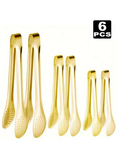 1/3/6 件不锈钢盛菜钳三种尺寸，金色盛菜钳，用于盛菜、自助餐、开胃菜、甜点、聚会、户外烧烤的盛菜用具烹饪钳