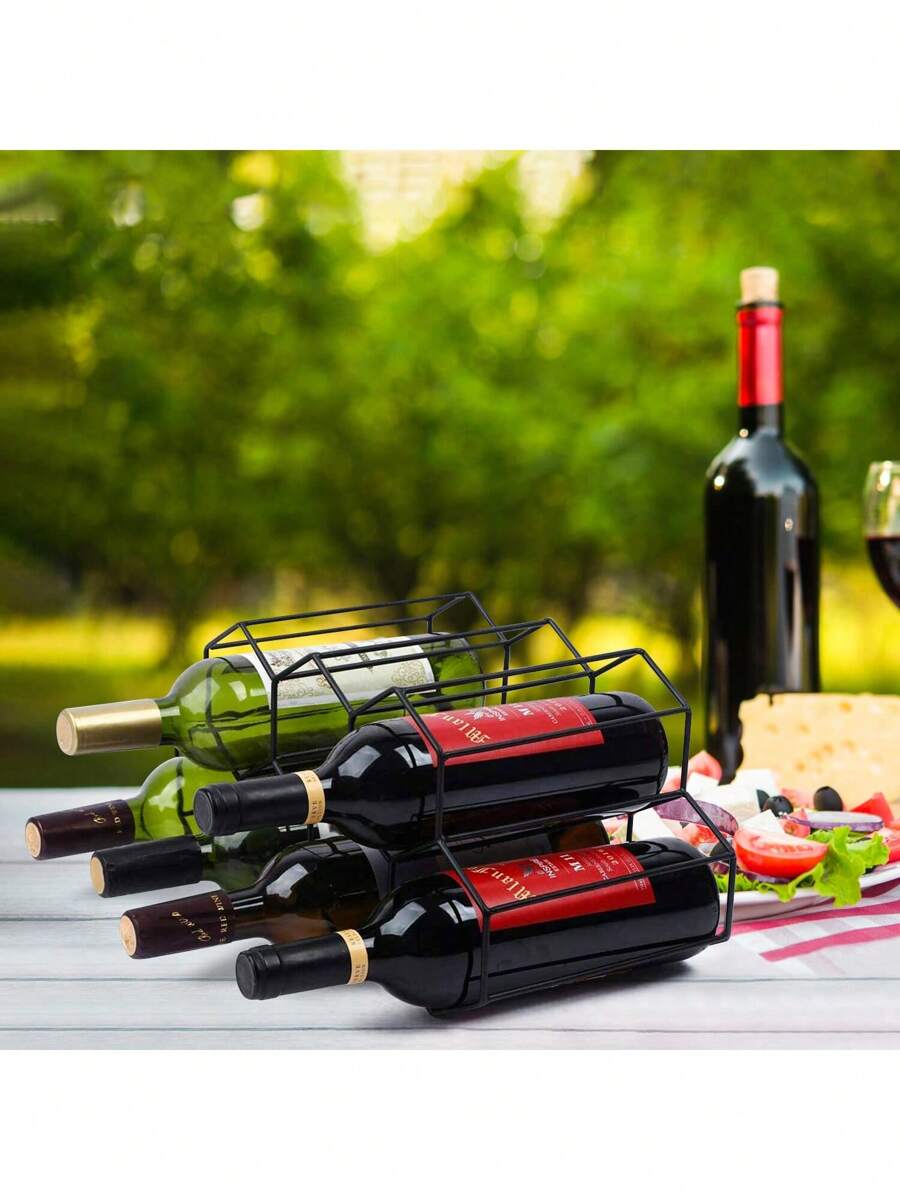 Small Wine Rack 9 Bottle Holder No Need Assembly Modern Metal Wire