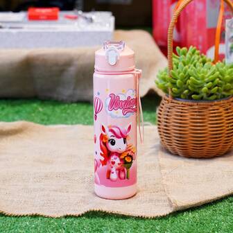 1pc 23OZ (Approx. 700ml) Outdoor Cartoon Pony Design Plastic Cup With Straw, Suitable For Outdoor, Portable, Cycling, Sports, School