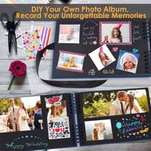 1 套 DIY 相册、剪贴簿、80 张黑页、照片粘贴书、DIY 礼物、婴儿剪贴簿套装、家庭、周年纪念、生日、情人节、婚礼相册，附有护角和贴纸 - 彩色 - 查看 8
