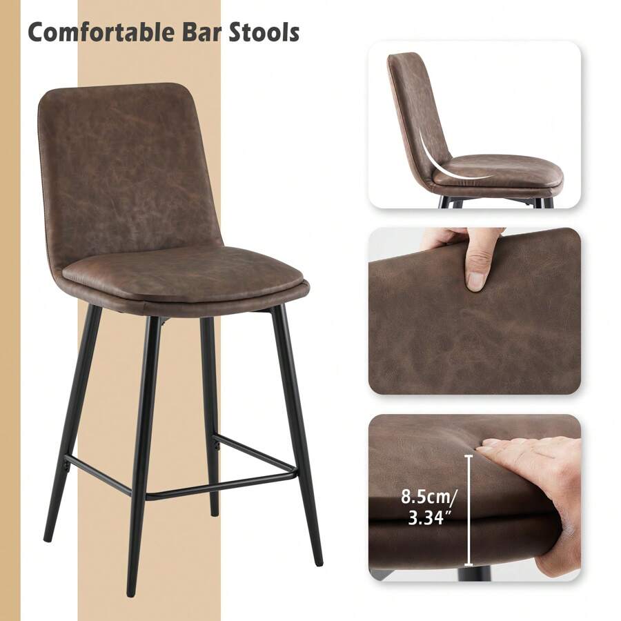 CLIPOP Kitchen Barstools Set Of 2 Faux Leather With Metal Frame