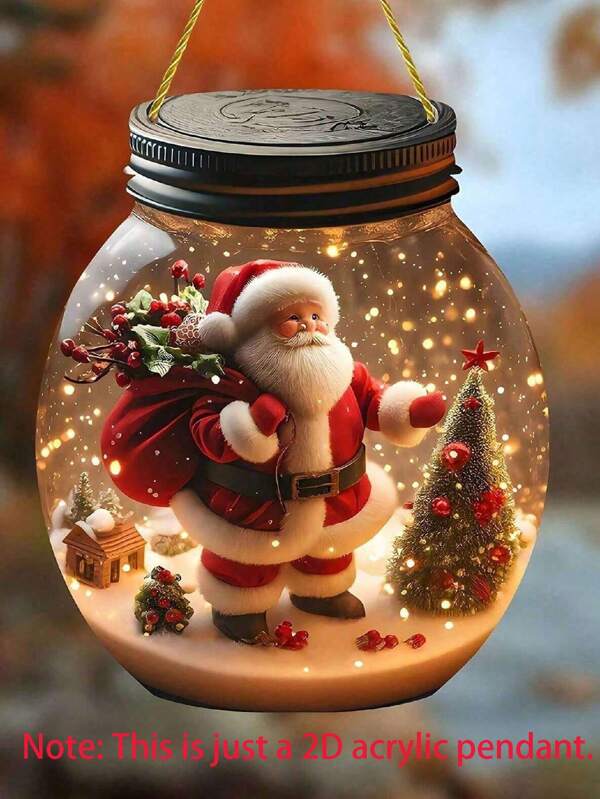 2PCS 2D Santa Claus Acrylic Light Catcher Santa Claus Globe Ornament Hanging Christmas Hanging Unique Style Snow Decoration Unique Design Christmas Style Hanging Pack Hanging From Ceiling Decorations For Living, Bedroom, Living Room, Windows, Doors And Garden Decorations, Christmas Decorations, Winter Decorations, Christmas Tree Pendants