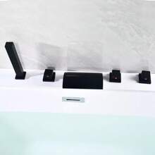 WUPYI WUPYI Rubinetto per vasca da bagno moderno a 5 fori con rubinetto a cascata a LED, set doccia nero