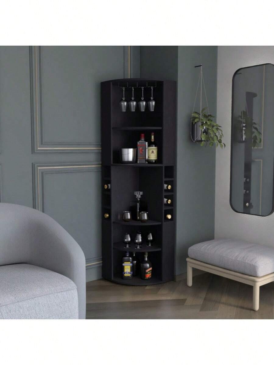 Oban Corner Bar With Five Shelves , Eight Bottle Cubbies And