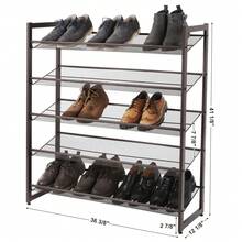 SONGMICS Shoe Rack, 5-Tier Stackable Shoe Storage Shelf, Metal Mesh, Flat Or Angled Shoe Organizer Rack For 20 To 25 Pairs Of Shoes, Short Boots, High Heels, Bronze - Đồng - Xem 4